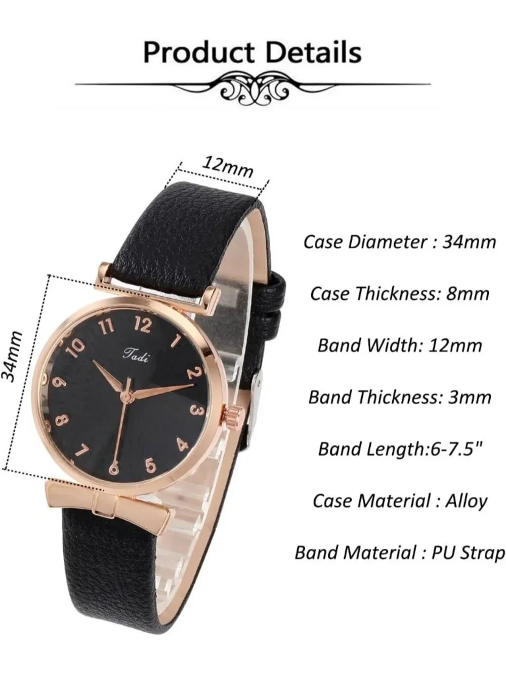 Women's Black Analog Quartz Classic Simple Leather Arabic Numerals Wrist Watch